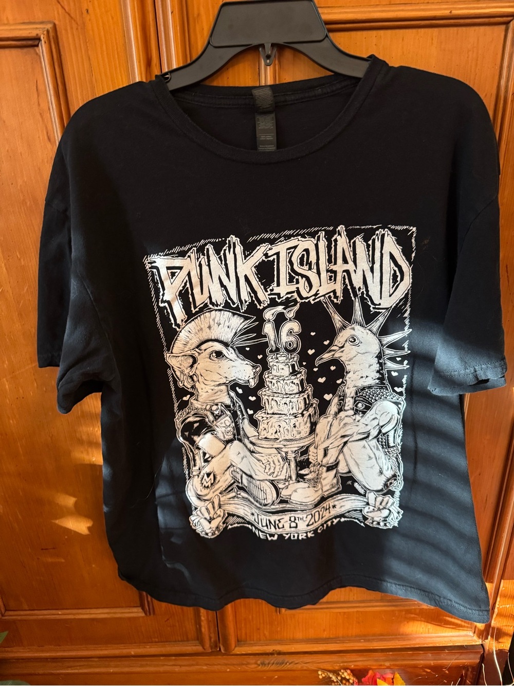 Gildan Black Short Sleeve Punk Island Graphic Tee with White Artwork